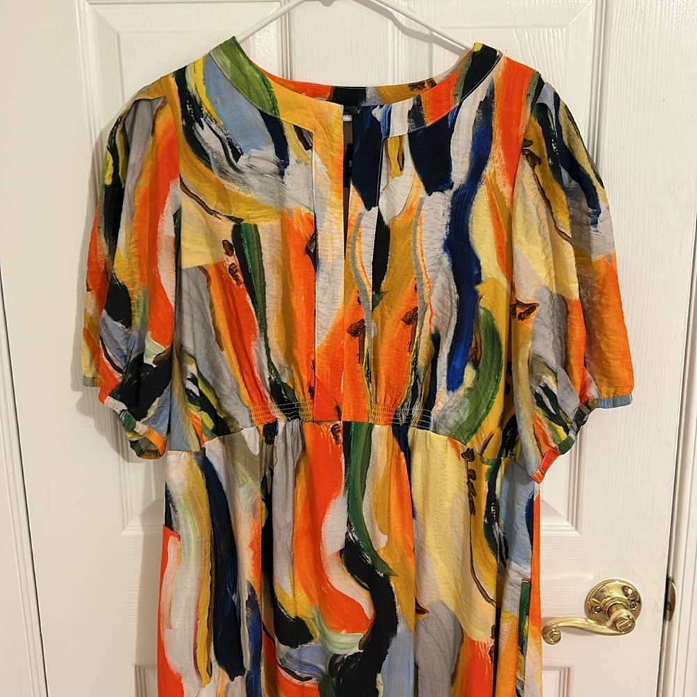 Anthropologie Maeve Suzannah Colorful Rainbow Abstract Print Maxi Dress Size 2X - Picture 11 of 16